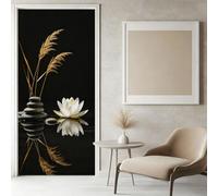 Sticker Porte Pierre Noire Papier Peint, Fleurs Autocollant Poster Auto-Adhésif, Chambre Salon Salle de Bain Affiche Art Décor Mural 3D Stickers Porte 90 x 210 cm w.6238