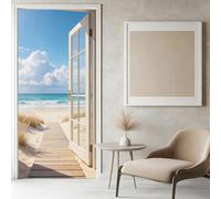 Sticker Porte Plage Tropicale Papier Peint, Vue sur la Mer Autocollant Poster Auto-Adhésif, Chambre Salon Salle de Bain Affiche Art Décor Mural 3D Stickers Porte 95 x 215 cm w.7914