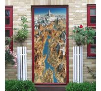 Sticker Porte Poster Brun Clair 3D Papier Peint Porte 95x205 cm | Autocollant de Porte Carte Des Montagnes de L'Himalaya pour Salon Chambre Décoration Muraux Imperméable Stickers Amovibles