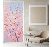 Sticker Porte Sakura Rose Papier Peint, Motif Papillon Autocollant Poster Auto-Adhésif, Chambre Salon Salle de Bain Affiche Art Décor Mural 3D Stickers Porte 95 x 215 cm w.7907