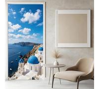 Sticker Porte Style Grec Papier Peint, Paysage de Bord de Mer Autocollant Poster Auto-Adhésif, Chambre Salon Salle de Bain Affiche Art Décor Mural 3D Stickers Porte 95 x 215 cm w.7648
