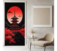 Sticker Porte Style Japonais Papier Peint, Esthétique Orientale Autocollant Poster Auto-Adhésif, Chambre Salon Salle de Bain Affiche Art Décor Mural 3D Stickers Porte 95 x 215 cm w.7494