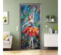 Sticker Porte Trompe l'oeil Effect 3D Boheme, Danseuse de Ballet Tutu Fleurs Coups de Pinceau Muraux PVC Stickers pour Mur Salon Cuisine Chambre Salle de Bain Papier Peint 80 x 210 cm