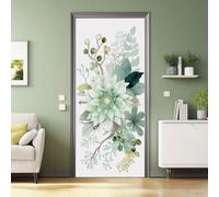 Sticker Porte Trompe l'oeil Effect 3D Botanique Rustique, Fleurs Feuilles Baies Branches Muraux PVC Stickers pour Décoration Mur Salon Cuisine Chambre Salle de Bain Papier Peint 95 x 215 cm
