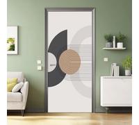 Sticker Porte Trompe l'oeil Effect 3D Minimaliste Geometrique, Cercles Lignes Cercles Concentriques Arcs Muraux PVC Stickers pour Mur Salon Cuisine Chambre Salle de Bain Papier Peint 77 x 200 cm