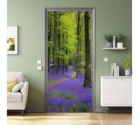 Sticker Porte Trompe l'oeil Pastoral Nature Bois Sentier Clochettes Feuilles Vert Autocollants Muraux PVC Stickers pour Décoration Mur Salon Cuisine Chambre Salle de Bain Papier Peint 80 x 210 cm