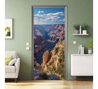 Sticker Porte Trompe l'oeil Paysage Nature Canyon Montagnes Rochers Buissons Marron Autocollants Muraux PVC Stickers pour Décoration Mur Salon Cuisine Chambre Salle de Bain Papier Peint 95 x 215 cm