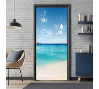 Sticker Porte Trompe-l'oeil Vue sur Océan Effect 3D Poster Porte Auto-Adhésif Plage Mer Autocollant 80x210 cm Imperméable et Amovible pour Salon, Chambre et Cuisine Mural Décoration m.1725
