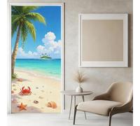 Sticker Porte Vue sur la Mer Papier Peint, Hawaï Tropical Autocollant Poster Auto-Adhésif, Chambre Salon Salle de Bain Affiche Art Décor Mural 3D Stickers Porte 95 x 215 cm w.7536