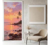 Sticker Porte Vue sur la Mer Papier Peint, Plage Tropicale Autocollant Poster Auto-Adhésif, Chambre Salon Salle de Bain Affiche Art Décor Mural 3D Stickers Porte 95 x 215 cm w.7746
