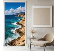 Sticker Porte Vue sur la Mer Papier Peint, Rochers de Plage Autocollant Poster Auto-Adhésif, Chambre Salon Salle de Bain Affiche Art Décor Mural 3D Stickers Porte 90 x 210 cm w.7724