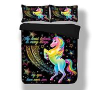 Sticker superb 2 Persone Élégant Coloré Licorne Literie avec Taie d'oreiller, 220X240CM Fille Garçon Noir Rouge Bleu Étoile Noir Housse de Couette pour Hiver L'automne Été (220x240cm)