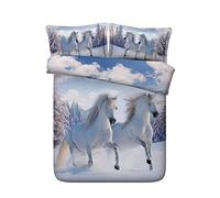 Sticker superb Blanc Noir Cheval Courant Parures de Lit pour 2 Personnes, 3 Pièces Hiver Automne Housse de Couette avec 2 x Taie d'oreiller (Cheval Courant 5, 220x240cm)