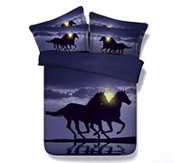 Sticker superb Blanc Noir Cheval Courant Parures de Lit pour 2 Personnes, 3 Pièces Hiver Automne Housse de Couette avec 2 x Taie d'oreiller (Cheval Courant 3, 220x240cm)