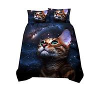 Sticker superb Bleu Noir Mystère Galaxie Étoile Polyester Housse de Couette, Animal Chat Chien Literie avec Taie d'oreiller Été L'automne (Chat 1, 220x240cm)