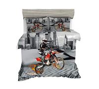 Sticker Superb Housse de Couette Moto 3D Bord de Ville Désert Compétition Hors Route 140x200 cm Single Flamme Moto Ciel Gris Housse de Couette Taie d'oreiller Parures de Lit (140_x_200_cm)