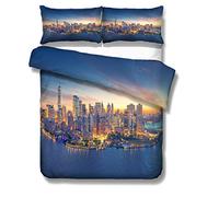 Sticker Superb Moderne Ville 3D Housse de Couette Royaume-Uni New York Londres États-Unis Los Angeles Philadelphie Chicago Beau Paysage de la Ville Parures de Lit, Single (New York, 140_x_200_cm)