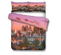 Sticker Superb Moderne Ville 3D Housse de Couette Royaume-Uni New York Londres États-Unis Los Angeles Philadelphie Chicago Beau Paysage de la Ville Parures de Lit, King (Los Angeles, 220_x_240_cm)