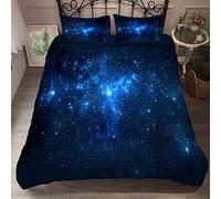 Sticker Superb. Mystère Bleu Noir Violet Cosmos Galaxie Star Housse de Couette Homme Femme, Cosmos Planète Star Parures de Lit Housse de Couette avec Taie d'oreiller (Bleu Noir,220 x 260cm)