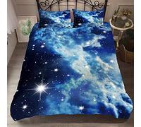 Sticker Superb. Mystère Bleu Noir Violet Cosmos Galaxie Star Housse de Couette Homme Femme, Cosmos Planète Star Parures de Lit Housse de Couette avec Taie d'oreiller (Blanc Bleu,200 x 200cm)