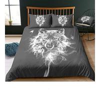 Sticker Superb Parure de Lit 1/2 Personnes Fille Garçon Avec Loup 3D - Housse de Couette Douce Couple Art Animal Blanc Avec Taie d'Oreiller et Fermeture Éclair Pour Dortoir (220x240cm)