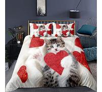 Sticker Superb. Parure de Lit 1 Personne Fille Garçon Animal Housse Couette Cute Pet Chaton Chiot Gris Beige Noir Rose Fleurie Amour Chat et Chien Polyester Ensemble Literie (Rouge, 140 x 200 cm)
