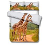Sticker superb Parure de lit 220x240 Adulte 2 Personne Housse de Couette Animal 3D Girafe Prairies Impression King Size Literie 3 Pièces (Housse de Couette et 2 Taie d'oreiller) avec Fermeture éclair