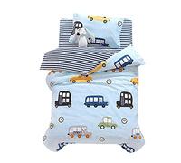 Sticker Superb Parure de Lit Animal Lion Dinosaure Fusée Galaxie Auto- Housse Couette 120x150 cm + Taie d'oreiller 30x50cm Drap-Housse 60x135cm, Coton Enfant (Bleu 1), 120_x_150_cm