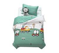 Sticker Superb Parure de Lit Animal Lion Dinosaure Fusée Galaxie Auto- Housse de Couette 120x150 cm + Taie d'oreiller 30x50cm + Drap-Housse 60x135cm, Coton Housse de Couette Enfant (Vert 1)