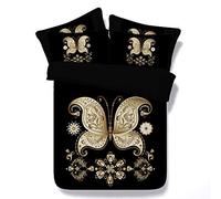 Sticker superb Rose Papillons Housse de Couette, Papillon d'or Noir Romantique Ensemble de Couverture de Literie avec Taie d'oreiller Automne Hiver (d'or Papillon, 140_x_200_cm)