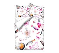 Sticker Superb Sets de Housses de Couettes avec Taie d'oreiller, 1 Person Parures de Lit Doux Amour Embrasser Cosmétique Parfum Housse de Couette avec Fermeture éclair (Blanc 1, 140_x_200cm)