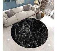 Sticker Superb. Tapis Rond en Marbre 3D Noir Blanc Gris Tapis de Salon Nordique Décoration Tapis Anti-dérapant Tapis Chambre Tapis Bébé Jeu Ramper Round Area Rug Lavage en Machine (Noir,150 cm)