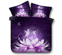 Sticker superb Violet Élégant Fleur Rêver Receveur Housse de Couette avec Taie d'oreiller, Jardin Floral Romantique Femme Parures de Lit avec Fermeture éclair (Fleur et Papillon, 220_x_240_cm)