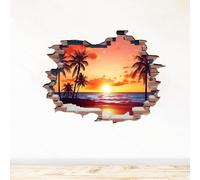 Sticker Trompe l’oeil Mur Brisé | Paysage Mer adhésifs Effet 3D | Stickers muraux Chambre enfant - Sticker Mural 3D - Vue panoramique - Adhesif Mural Trompe l'oeil Chambre (100x75 cm)