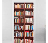 Sticker Trompe l'Oeil Porte Etagère Bibliothèque - Autocollant Mural de Décoration (73x205 cm)