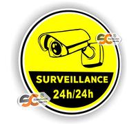 Sticker Vidéo Surveillance 24/24 Autocollant Caméra Sécurité Alarme (Hauteur 10 cm/Largeur 10 cm)