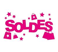 Sticker Vitrine Soldes Stars - Dimensions 118 x 97 cm - Coloris Rose Brillant - Autocollant Vitrine