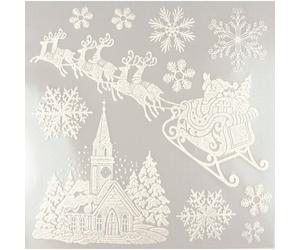 Sticker Vitrostatique Blanc Pailleté Traineau Noël