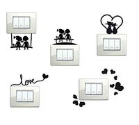 StickerDesign Lot de 5 autocollants pour interrupteur/plaque/prise, motifs enfants sur balançoire, enfants sur banc, inscription Love, chatons avec cœur et cœurs, autocollants décoratifs pour intérieur, mur de chambre