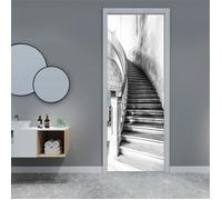 Stickers 3D Porte Poster Escalier Noir Et Blanc Créatif Créatif Papier Peint Porte Trompe L'Oeil Pour Salon Décoration, 77X200Cm