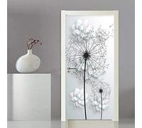 Stickers 3D Porte Poster Fleurs Blanches De Pissenlit Créatif Papier Peint Porte Trompe oeil pour Chambre Salon 77X200cm 77X200CM
