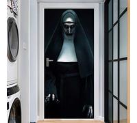 Stickers 3D Porte Poster Halloween Fantôme Nonne Créatif Papier Peint Porte Trompe L'Oeil Pour Salon Chambre Décoration De La Maison Stickers Muraux Imperméable Stickers Amovibles 77X200Cm