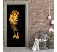 Stickers 3D Porte Poster Lion Animal Art Papier Peint Porte Trompe L'Oeil Pour Salon Chambre Décoration De La Maison Pvc Imperméable Amovibles Stickers Muraux 77X200Cm