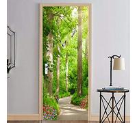 Stickers 3D Porte Poster Paysage De Chemin De Forêt Verte Créatif Papier Peint Porte Trompe L'Oeil Pour Salon Chambre Décoration De La Maison Stickers Muraux Imperméable Stickers Amovibles 77X200Cm
