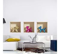Stickers adhésifs 3D | Sticker Mural Autocollant effet 3D 3 chiens en ballon - Stickers muraux Chambre Adulte - Stickers muraux 3D - Decoration Salon - Autocollants muraux Trompe l'oeil | 30x90cm