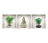 Stickers adhésifs 3D | Sticker Mural Autocollant effet 3D bambous et bouddha - Stickers muraux Chambre Adulte - Stickers muraux 3D - Decoration Salon - Autocollants muraux Trompe l'oeil | 30x90cm