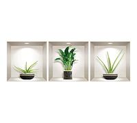 Stickers adhésifs 3D | Sticker Mural Autocollant effet 3D bananier et plantes dans les vases - Stickers muraux Chambre - Stickers muraux 3D - Déco Salon - Autocollants muraux Trompe l'oeil | 40x120cm