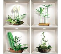 Stickers adhésifs 3D | Sticker Mural Autocollant effet 3D composition de plantes zen - Stickers muraux Chambre - Stickers muraux 3D - Déco Salon - Autocollants muraux Trompe l'oeil | 80 x 80 cm