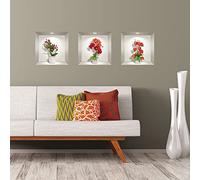 Stickers adhésifs 3D | Sticker Mural Autocollant effet 3D Dahlia rouge, orange et fleurs - Stickers muraux Chambre - Stickers muraux 3D - Déco Salon - Autocollants muraux Trompe l'oeil | 40x120cm