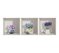 Stickers adhésifs 3D | Sticker Mural Autocollant effet 3D fleurs jolis bouquets violets - Stickers muraux Chambre Adulte - Stickers muraux 3D - Déco Salon - Autocollants muraux Trompe l'oeil | 30x90cm